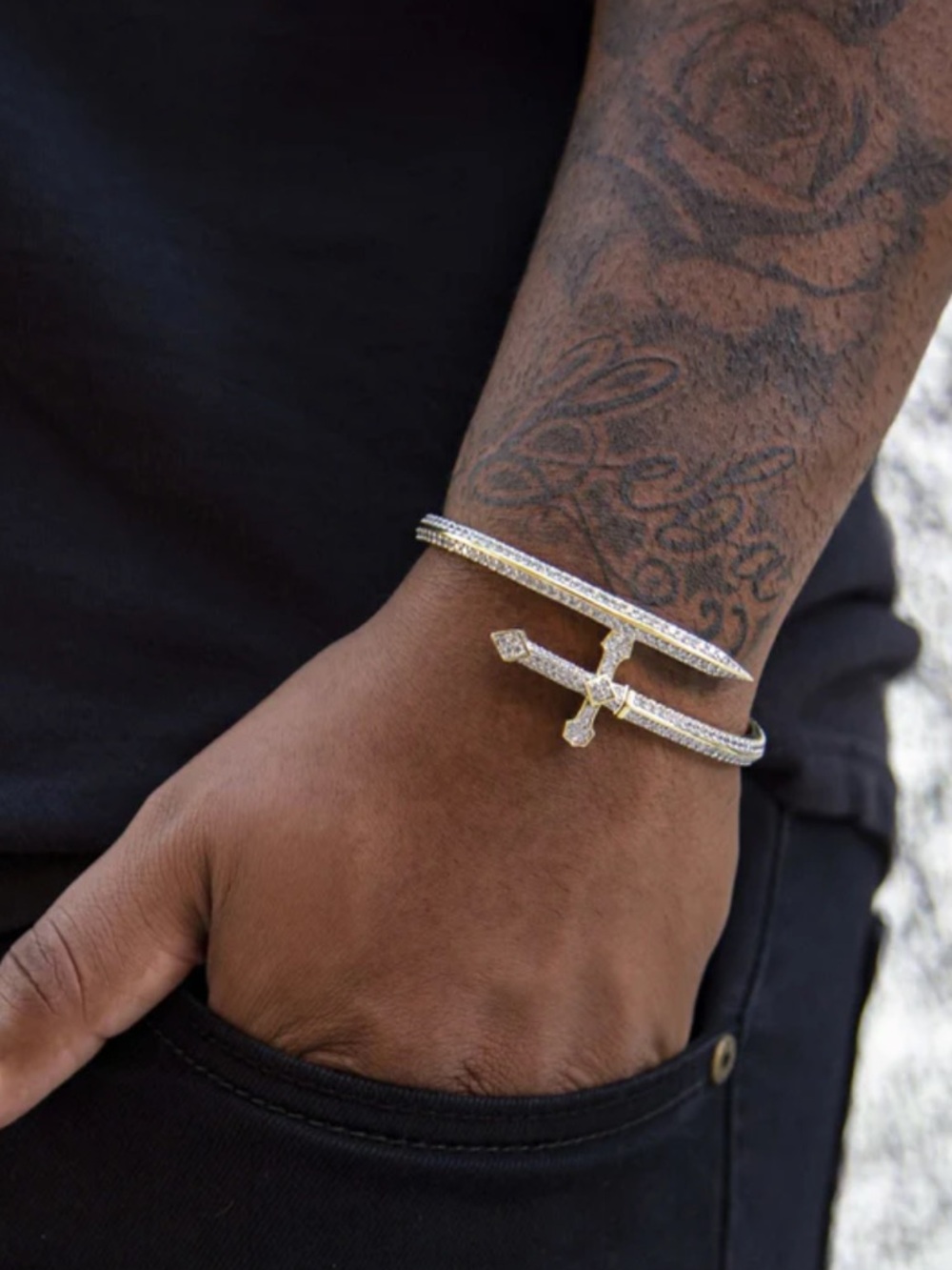GLD Two Toned Dagger Bracelet featuring 18k yellow gold plating